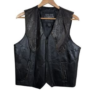 Navarre Leather Company Lambskin Vest Mens M Black Faux Snakeskin Western Biker